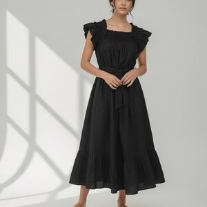 CLEOBELLA Tabitha Solid Black Organic Cotton Midi Dress NWT
